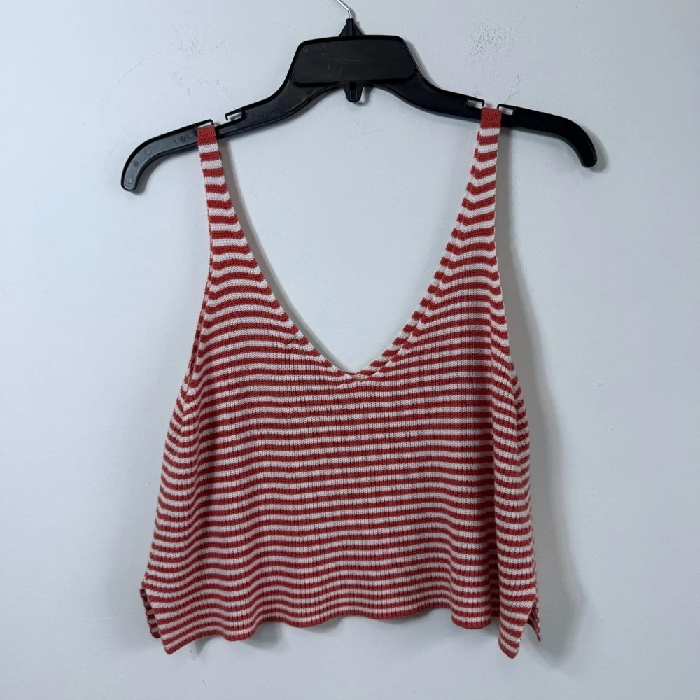 Forever 21 Striped Ribbed Knit Crop Tank Top Orange White Size M - Picture 5 of 6